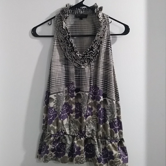 The Limited Gingham Floral Sleeveless High Ruffle V-Neck Blouse Size XS *EUC* - Picture 2 of 8